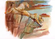 Divers : Illustration  originale Esquisse couleur pour La travers�e du desert par Regis MOULUN